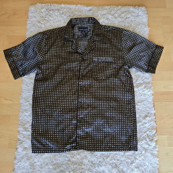 ROBERT LOUIS Men's Black and Gold Checkered Pijama Set Size Large Silk Blend - Picture 3 of 8